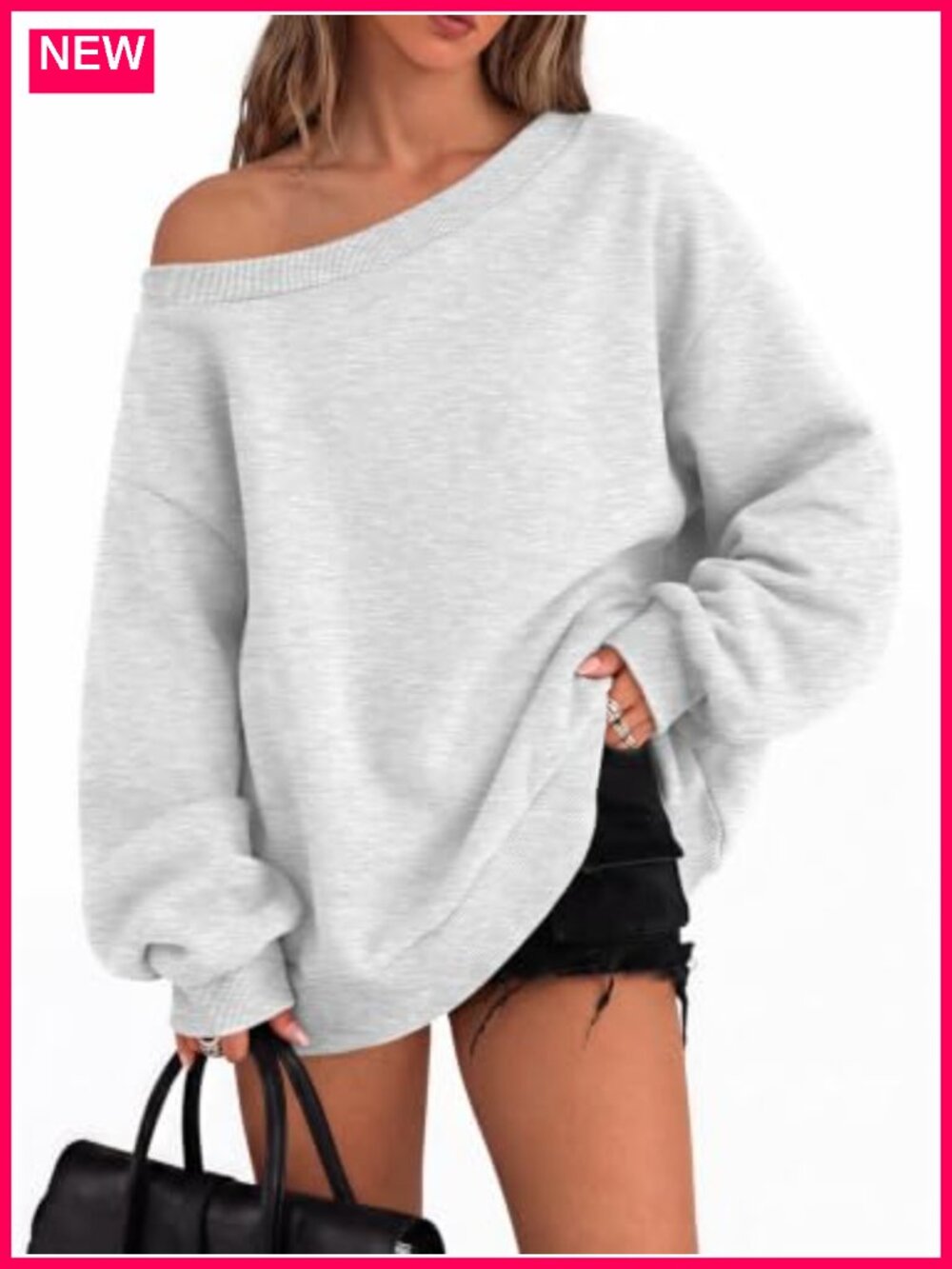 Womens Off Shoulder Oversized Sweatshirt Y2k Pullover Cotton Polyester